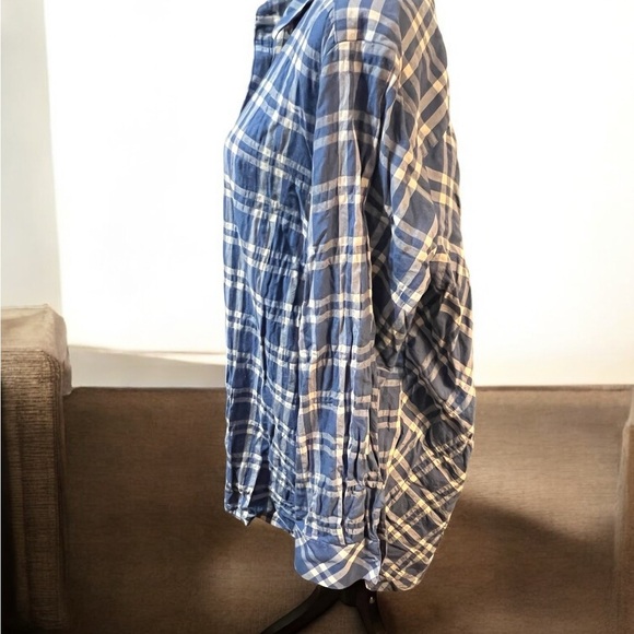 Foxcroft Blue and Cream Plaid Button Down Shirt - Picture 3 of 7